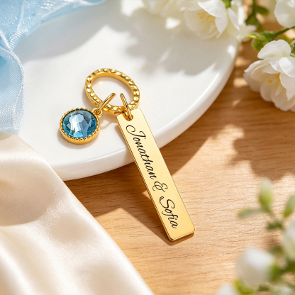 Personalized Engraved Bridal Bouquet Charm with Blue Crystal, Custom Wedding Keepsake Gift for Bride