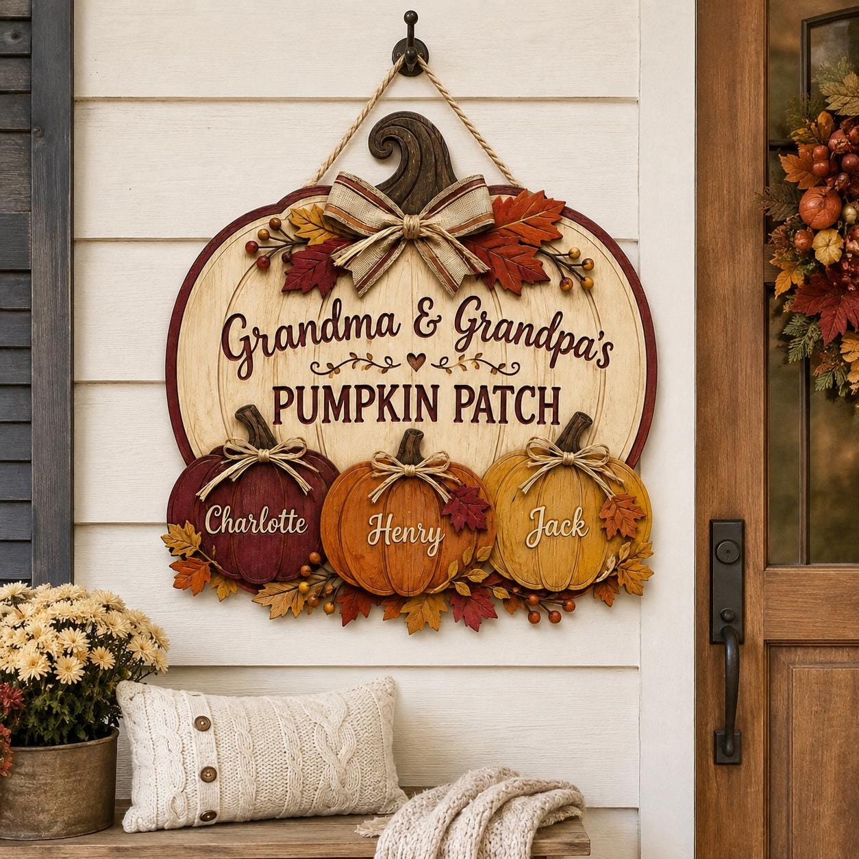 Personalized Grandma Grandpa's Pumpkin Patch Door Hanger, Fall Pumpkin Patch Sign Grandma Thanksgiving Decor, Fall Season Decor