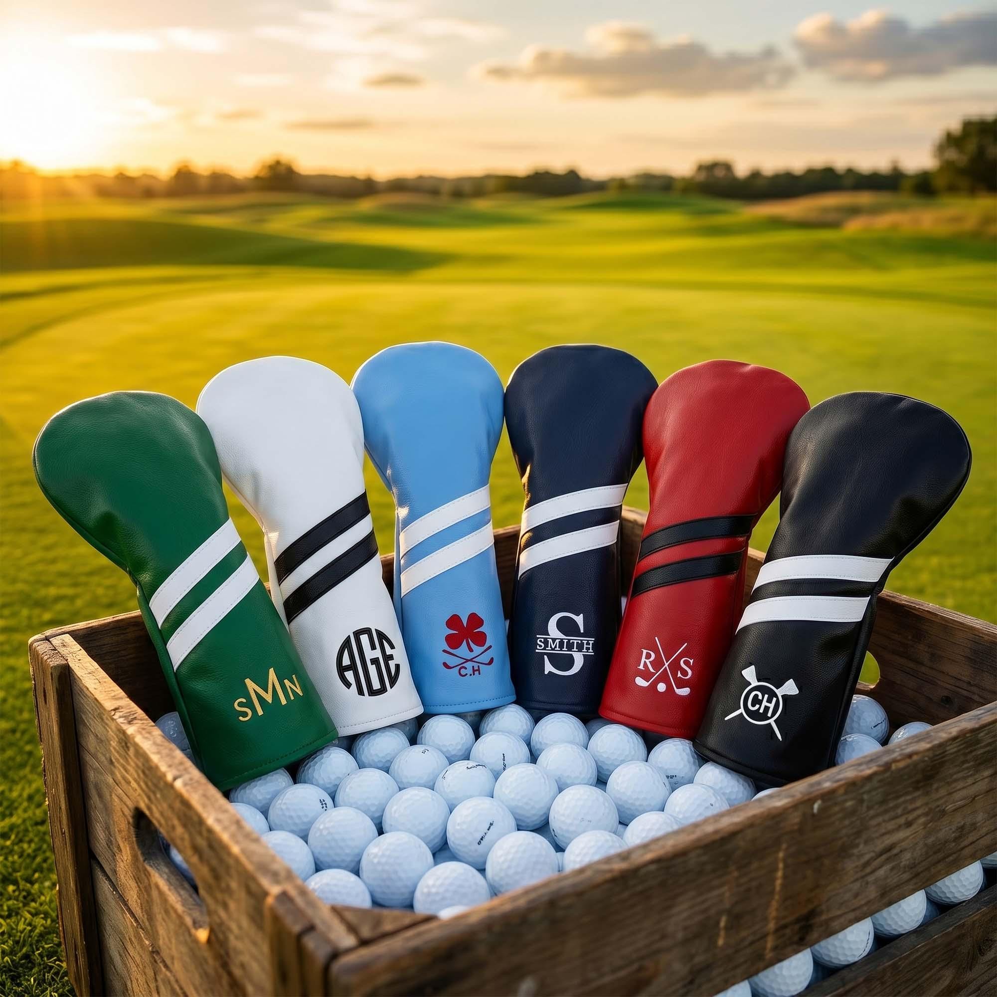 Personalized Golf Club Headcover, Custom Leather Driver Cover, Monogram Embroidered Golf Gift for Dad or Golf Lover, Golf Accessories