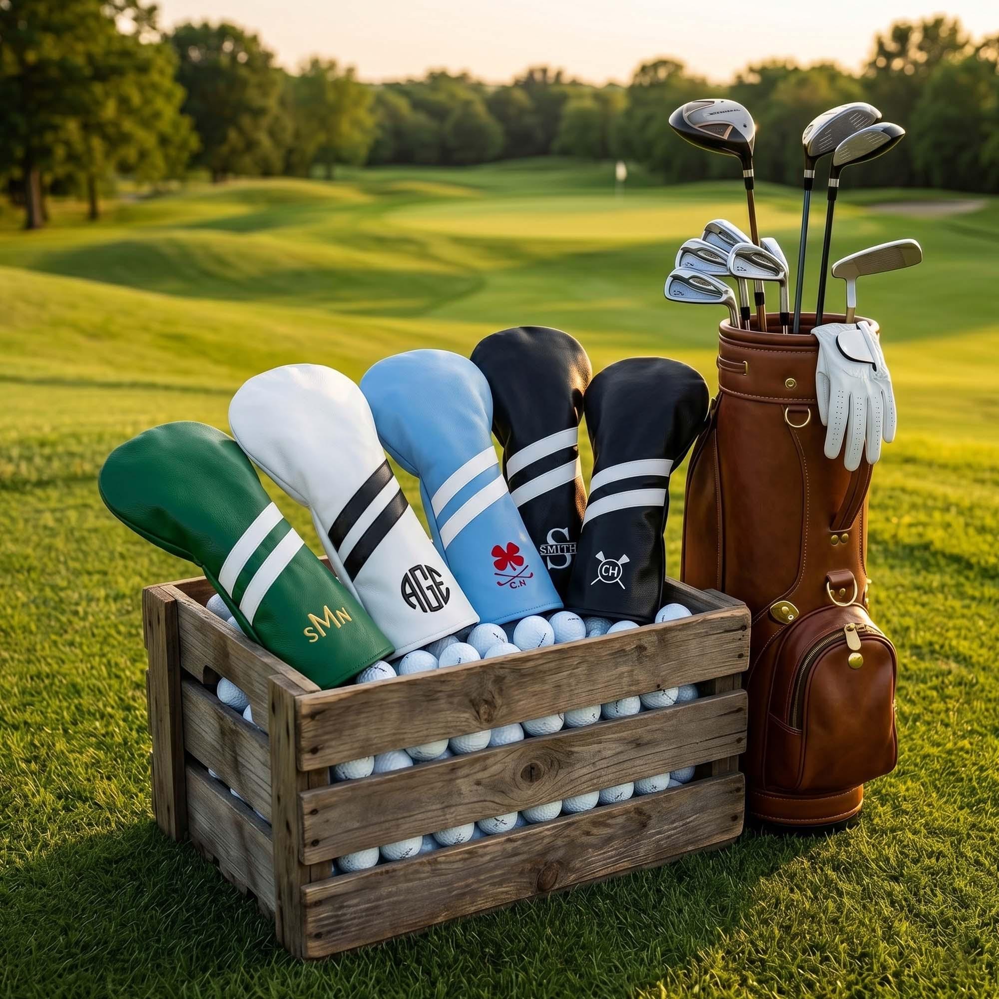 Personalized Golf Club Headcover, Custom Leather Driver Cover, Monogram Embroidered Golf Gift for Dad or Golf Lover, Golf Accessories