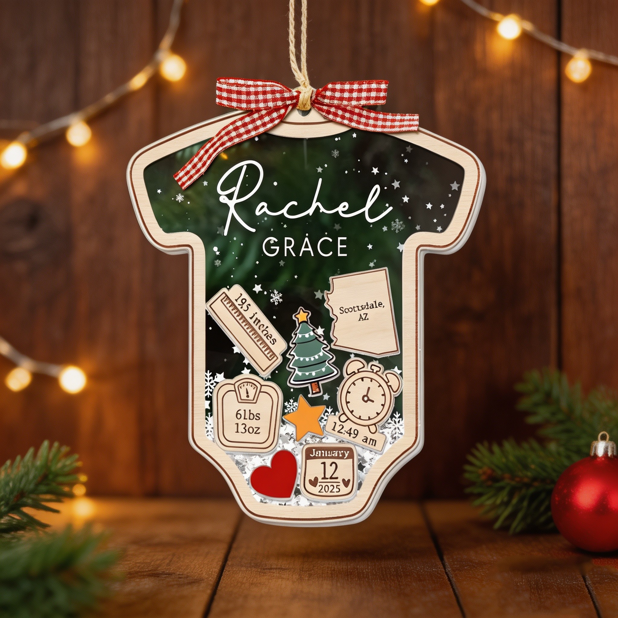 Personalized Baby First Christmas Ornament – Custom Birth Announcement Keepsake with Name, Date & Birth Details
