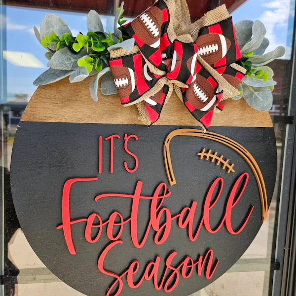 Personalized Football Door Hanger, It's Football Season, Game Day Front Door Decoration Sports Gift