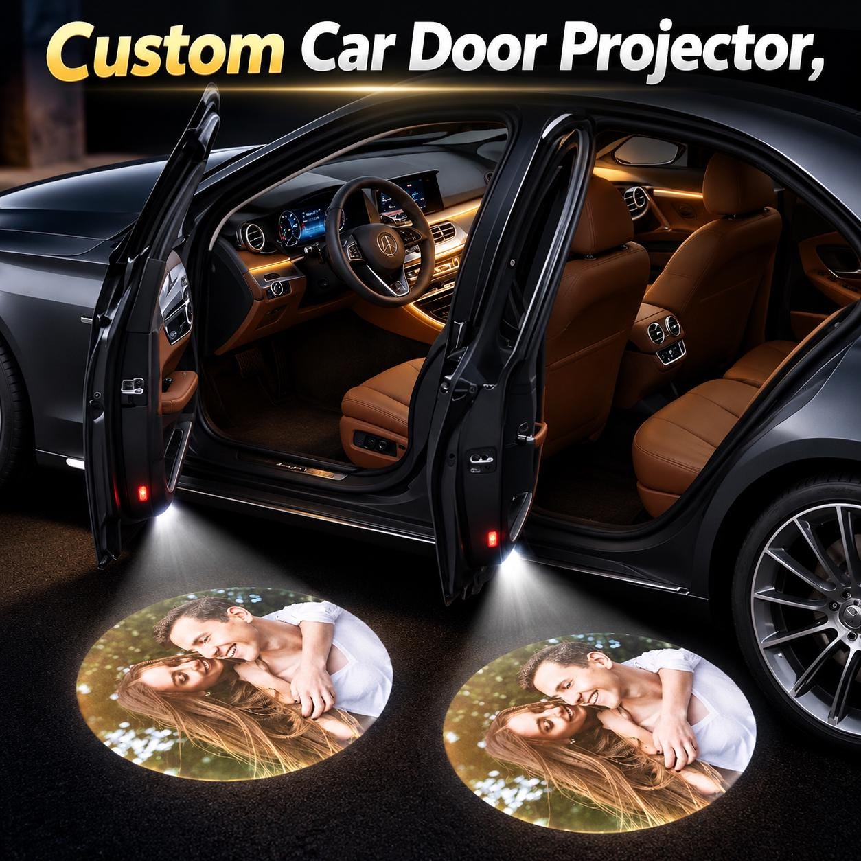 Personalized Photo Car Door Projector Lights,Drive Safe Dad, Set of 2 Welcome Lights, Anniversary gift,Car Accessory Gift for Dad, Husband