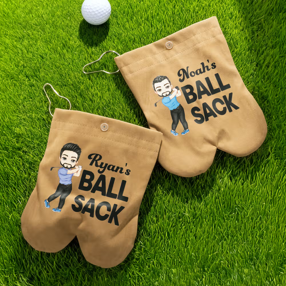 Personalized Cartoon Character Golf Ball Bag, Custom Flannel Golf Ball Pouch, Funny Golf Gift for Golfers