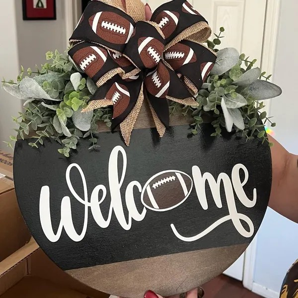 Personalized Football Door Hanger, Game Day Front Door Decoration Sports Gift