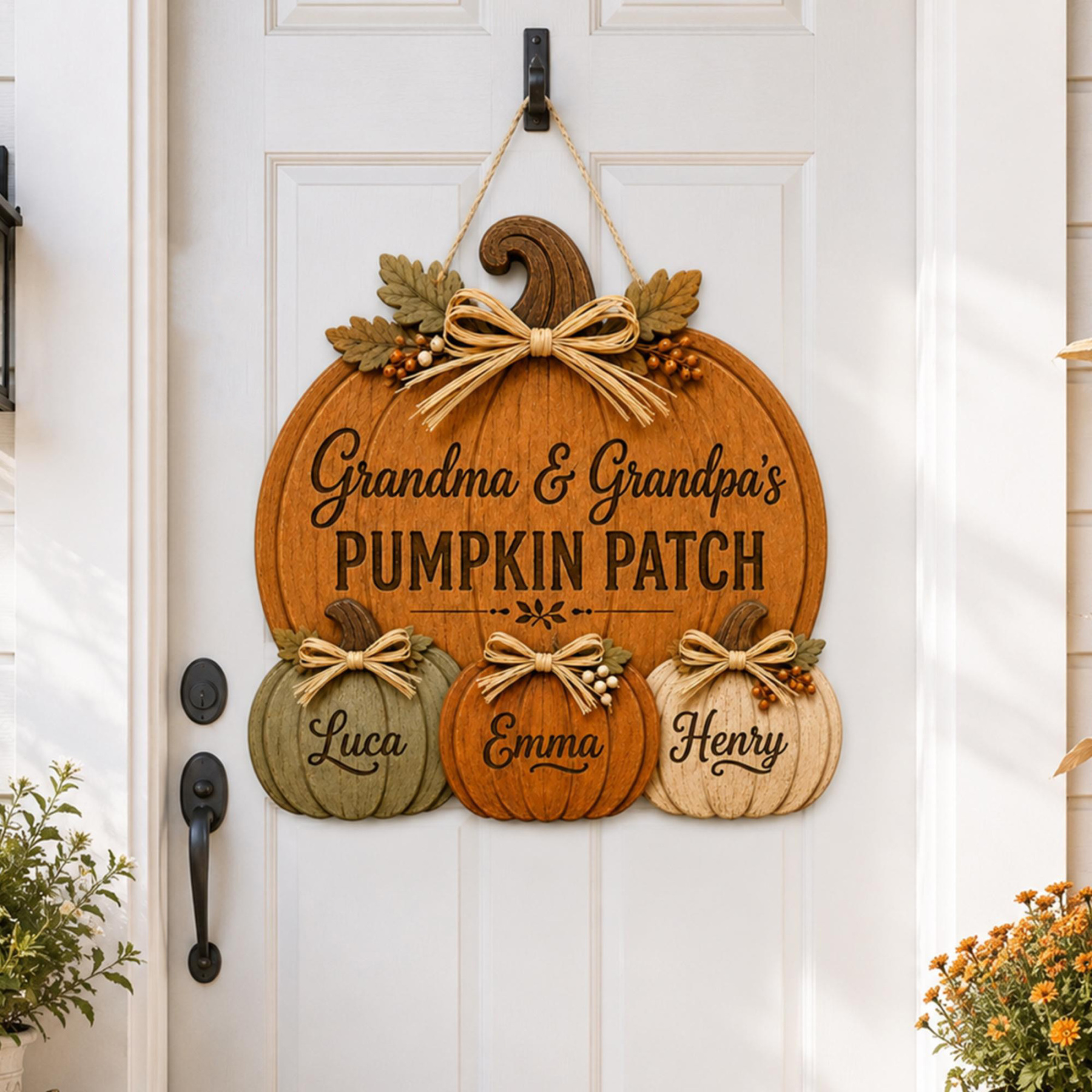 Personalized Grandma Grandpa's Pumpkin Patch Door Hanger, Fall Pumpkin Patch Sign Grandma Thanksgiving Decor, Fall Season Decor