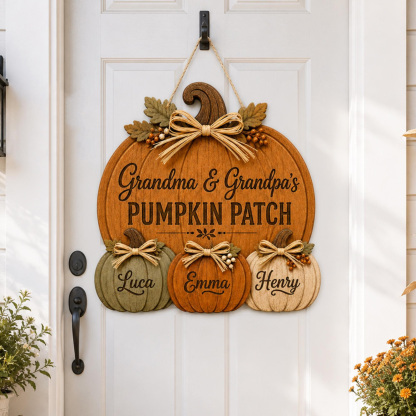 Personalized Grandma Grandpa's Pumpkin Patch Door Hanger, Fall Pumpkin Patch Sign Grandma Thanksgiving Decor, Fall Season Decor