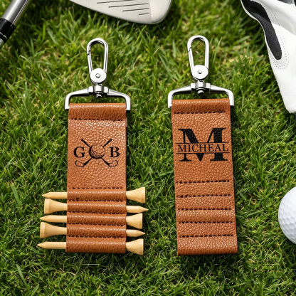 Personalized PU Leather Golf Tee Holder, Custom Monogram Golf Tee Holder with Name & 5 Bamboo Golf Tees, Golf Gift for Men Women
