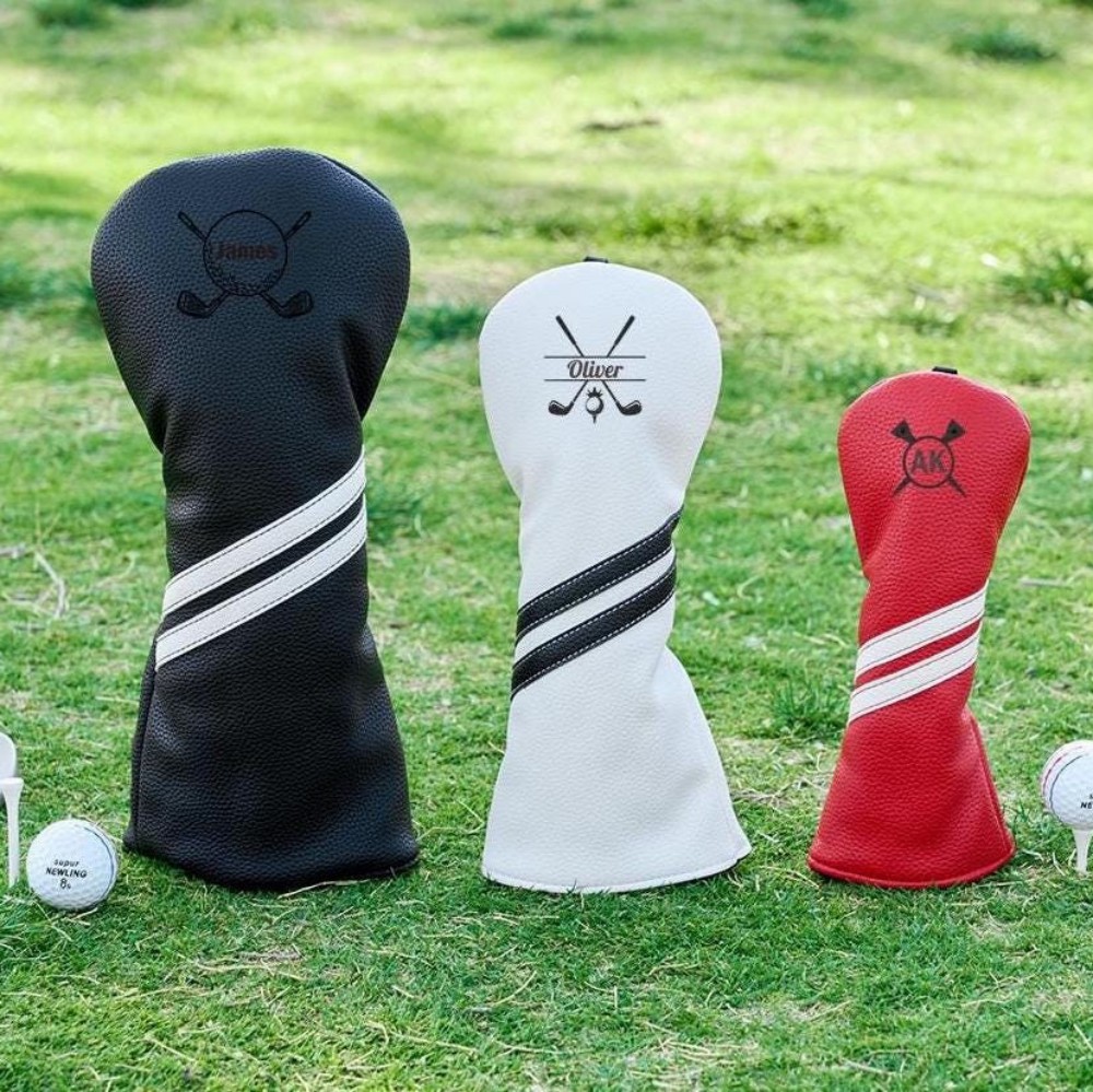 Personalized Golf Club Headcover, Custom Leather Driver Cover, Monogram Embroidered Golf Gift for Dad or Golf Lover, Golf Accessories