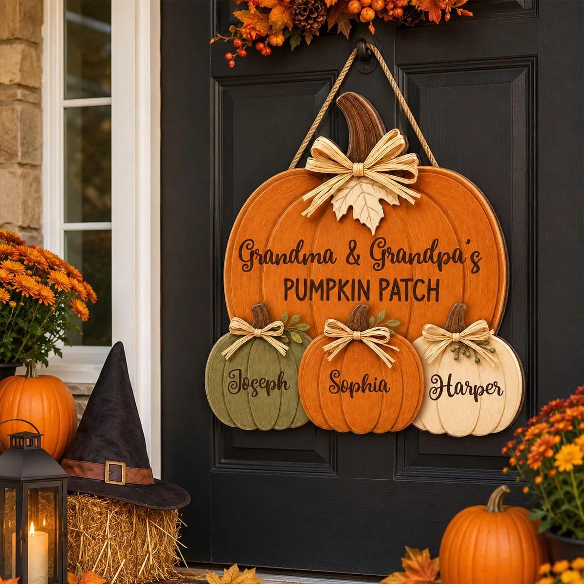 Personalized Grandma Grandpa's Pumpkin Patch Door Hanger, Fall Pumpkin Patch Sign Grandma Thanksgiving Decor, Fall Season Decor