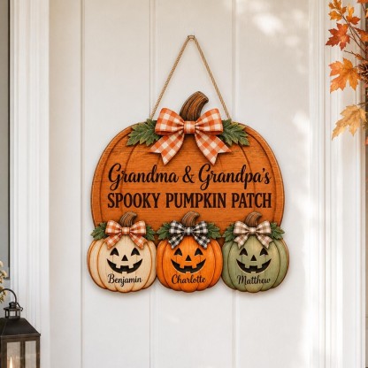 ]Personalized Grandma Grandpa's Pumpkin Patch Door Hanger, Fall Pumpkin Patch Sign Grandma Thanksgiving Decor, Fall Season Decor