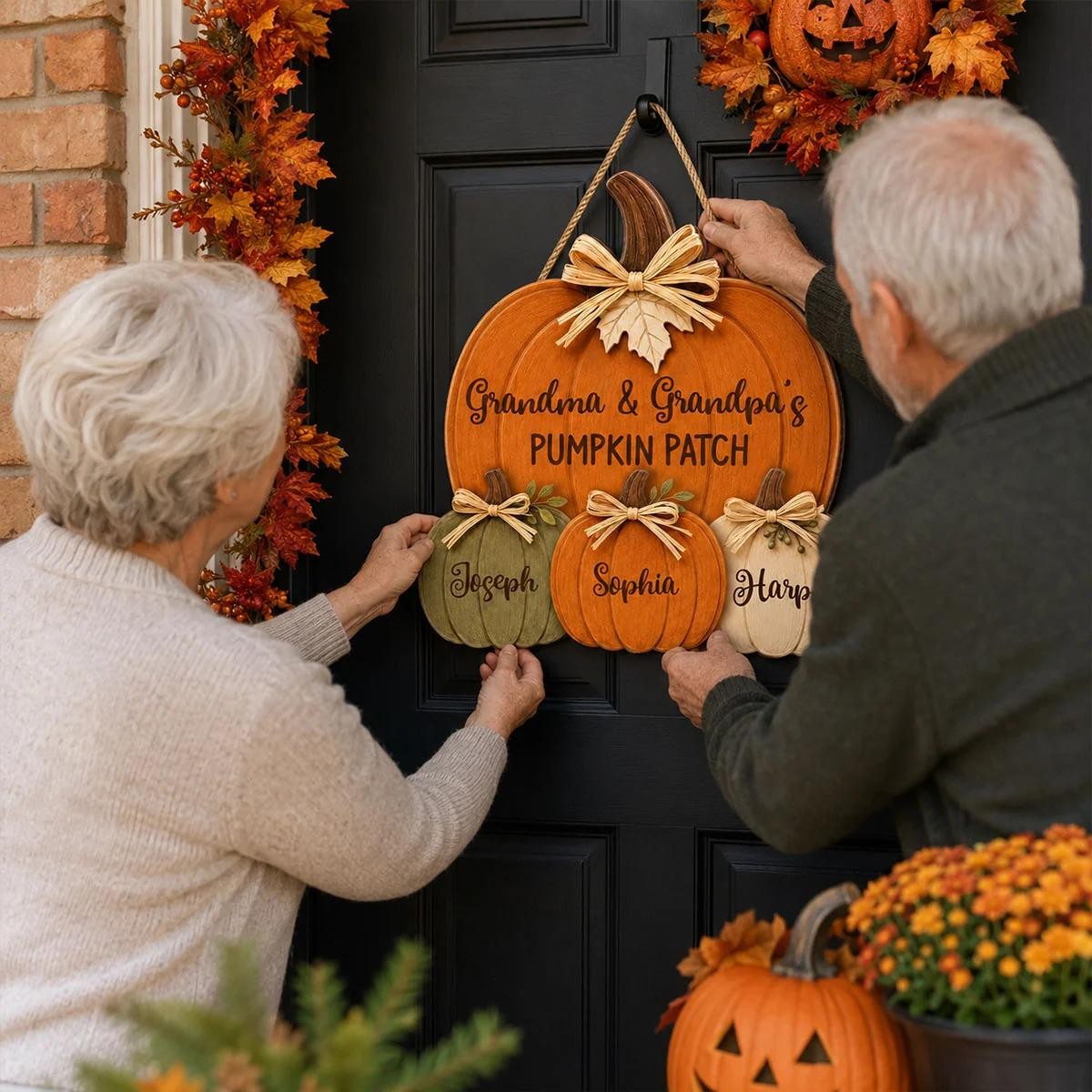 Personalized Grandma Grandpa's Pumpkin Patch Door Hanger, Fall Pumpkin Patch Sign Grandma Thanksgiving Decor, Fall Season Decor