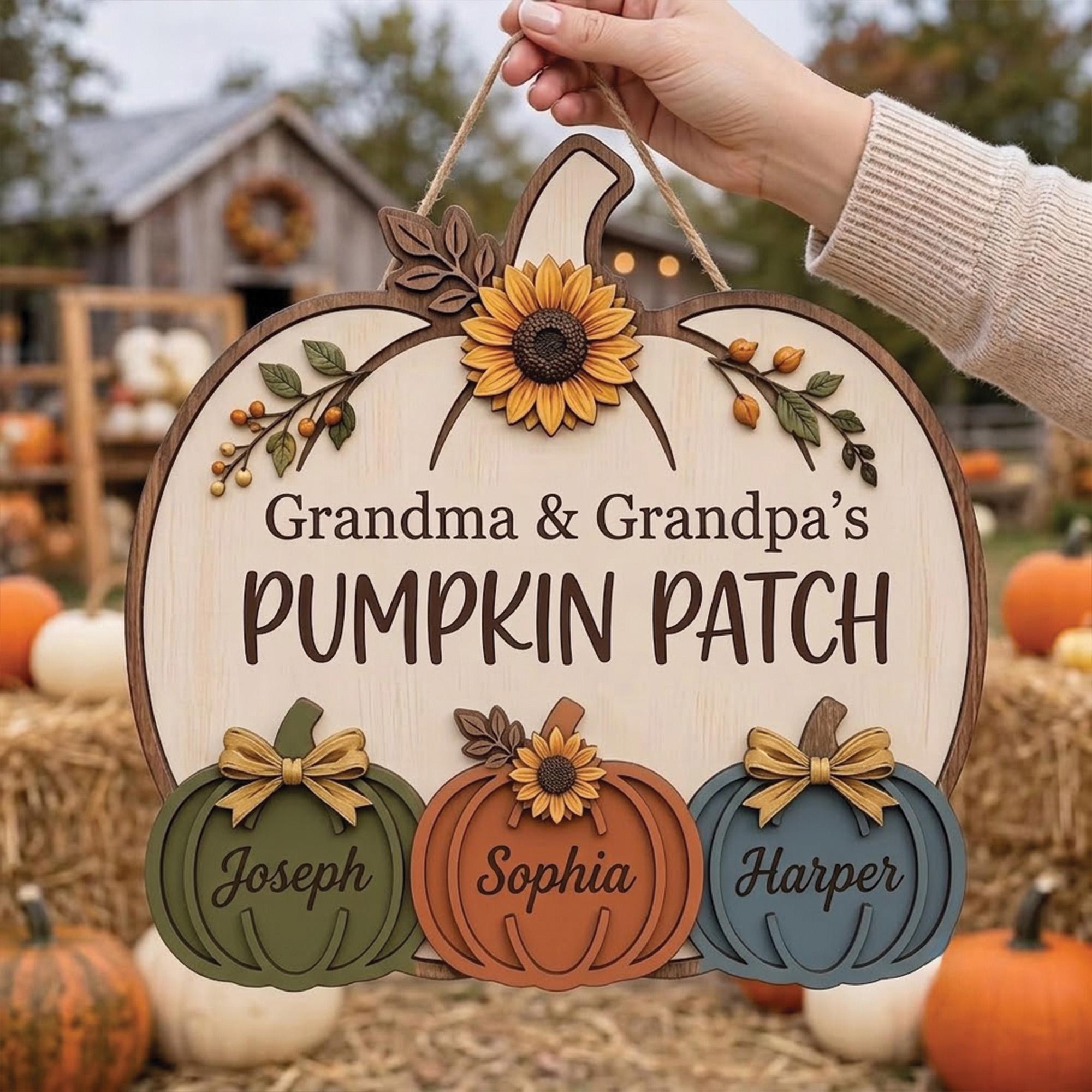 Personalized Grandma Grandpa's Pumpkin Patch Door Hanger, Fall Pumpkin Patch Sign Grandma Thanksgiving Decor, Fall Season Decor