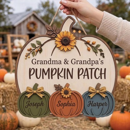 Personalized Grandma Grandpa's Pumpkin Patch Door Hanger, Fall Pumpkin Patch Sign Grandma Thanksgiving Decor, Fall Season Decor