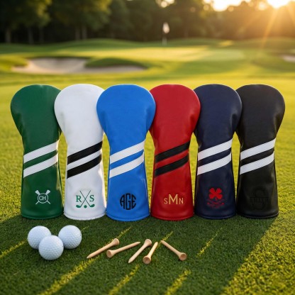 Personalized Golf Club Headcover, Custom Leather Driver Cover, Monogram Embroidered Golf Gift for Dad or Golf Lover, Golf Accessories