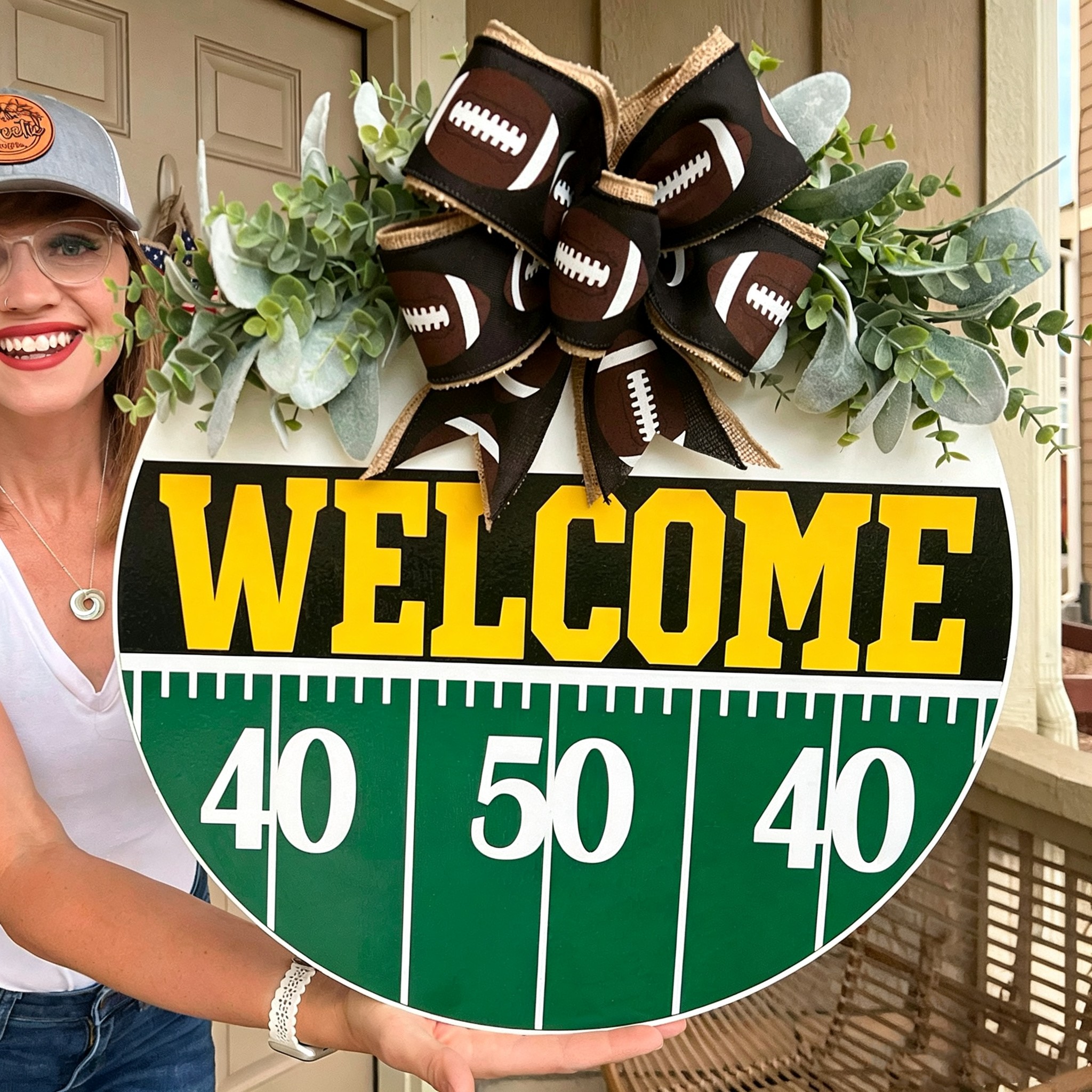 Personalized Football Door Hanger, Game Day Front Door Decoration Sports Gift