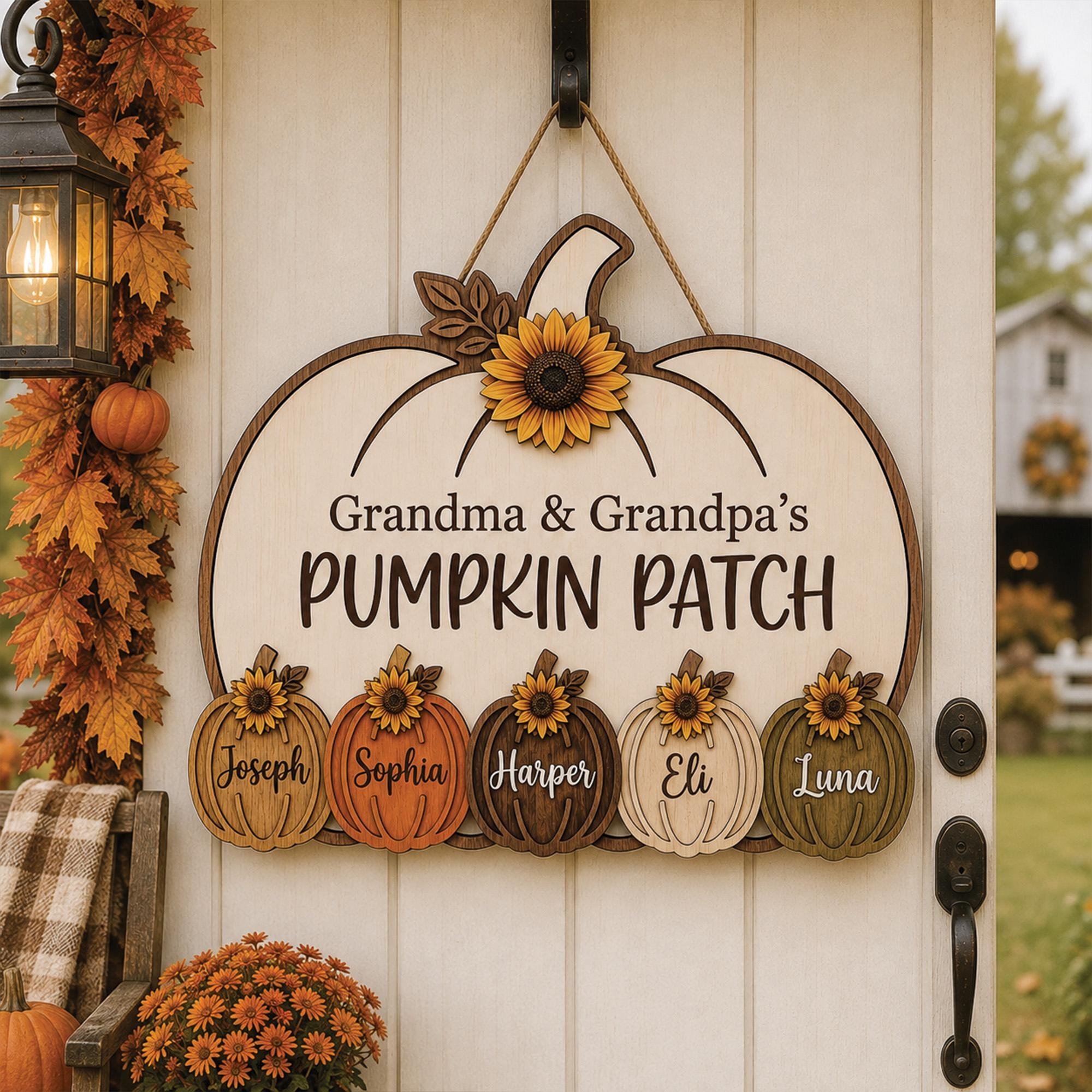 Personalized Grandma Grandpa's Pumpkin Patch Door Hanger, Fall Pumpkin Patch Sign Grandma Thanksgiving Decor, Fall Season Decor