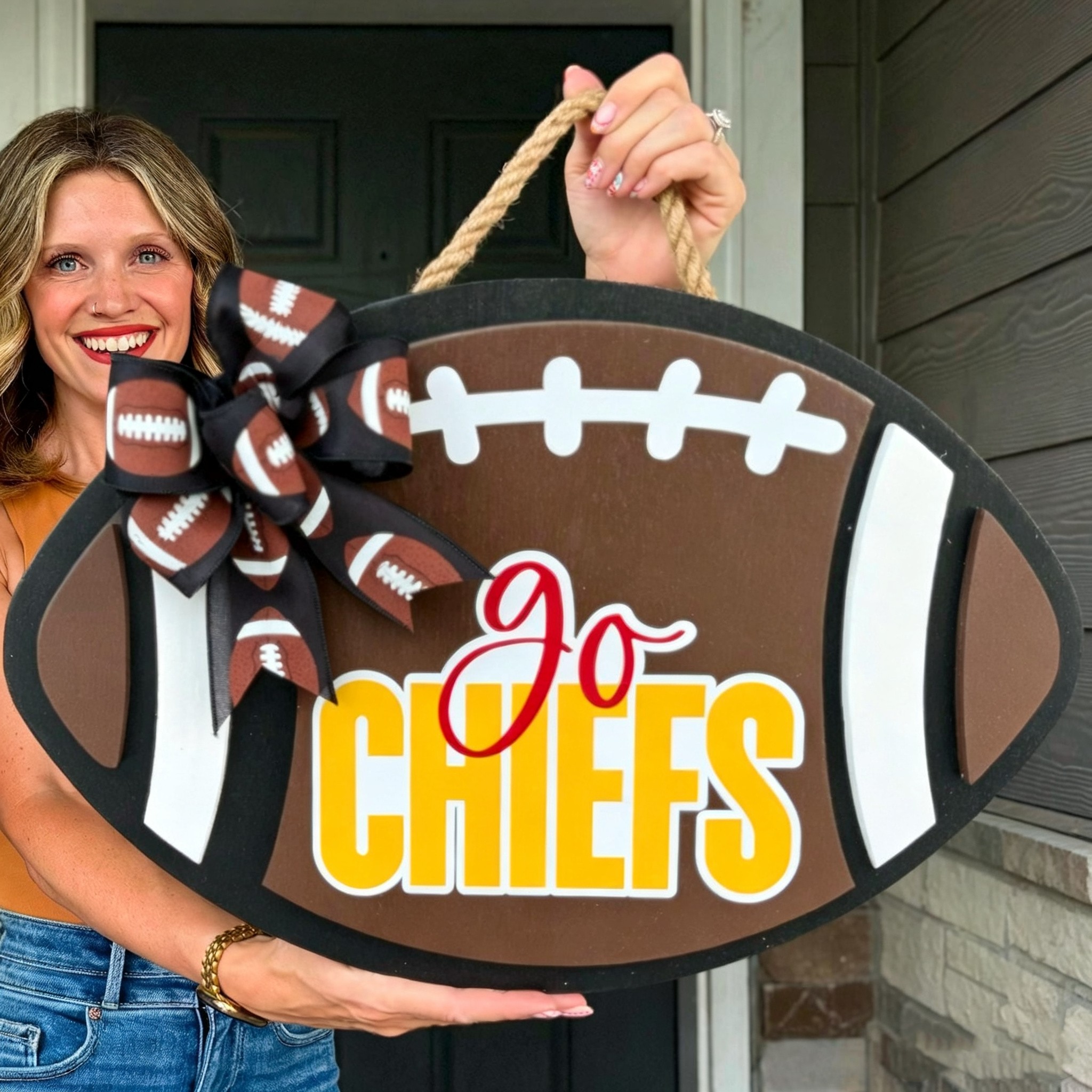 Personalized Football Door Hanger, Game Day Front Door Decoration Sports Gift Year Round Wreath