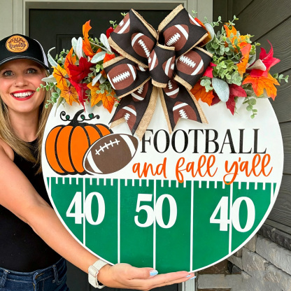 Personalized Football Door Hanger, It's Football Season, Game Day Front Door Decoration Sports Gift