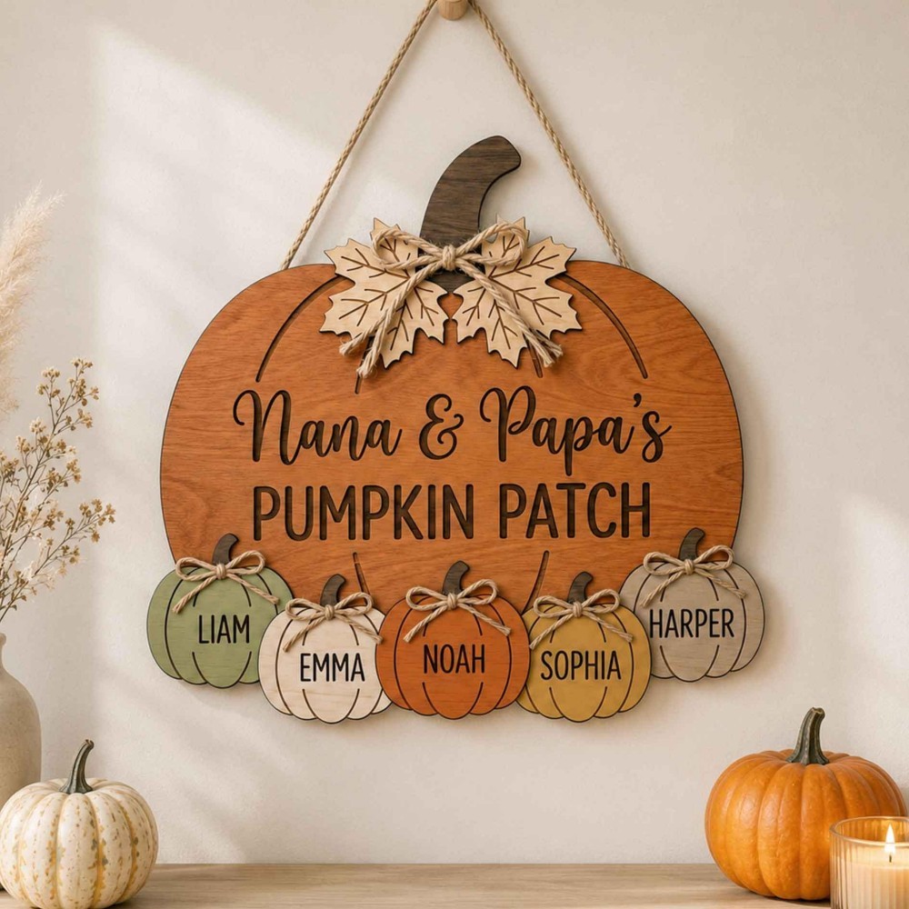 Personalized Grandma Grandpa's Pumpkin Patch Door Hanger, Fall Pumpkin Patch Sign Grandma Thanksgiving Decor, Fall Season Decor