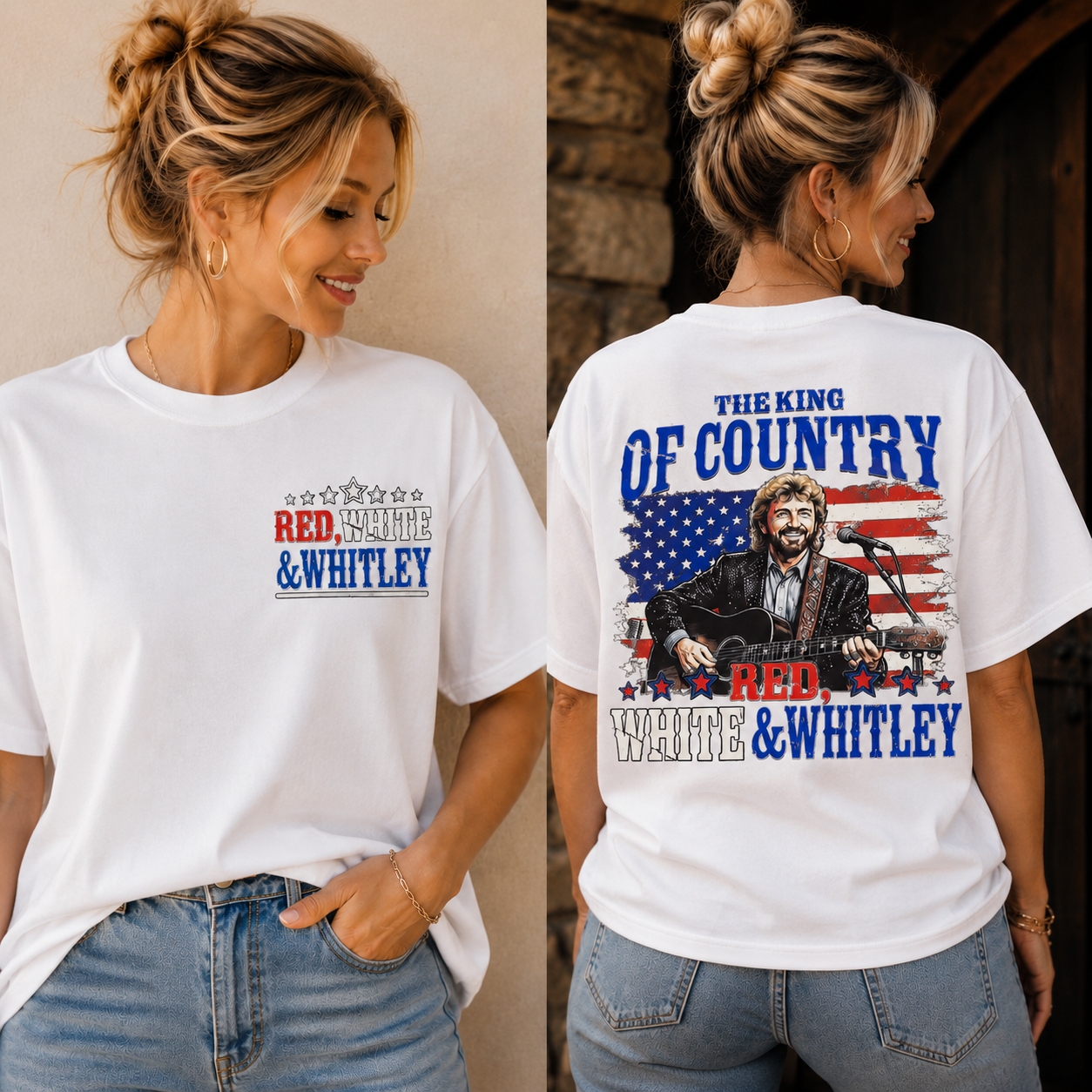 King of Country Vintage Graphic Tee – "Red, White & Whitley" Western Music Oversized Street Style T-Shirt