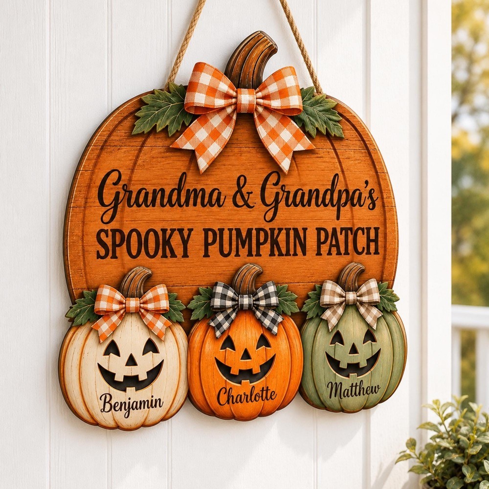 ]Personalized Grandma Grandpa's Pumpkin Patch Door Hanger, Fall Pumpkin Patch Sign Grandma Thanksgiving Decor, Fall Season Decor