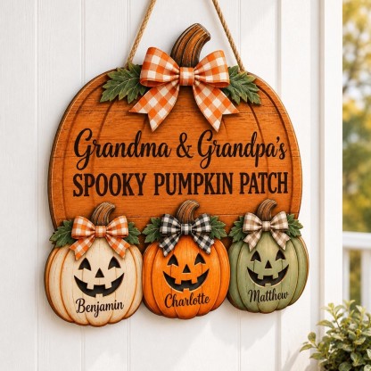 ]Personalized Grandma Grandpa's Pumpkin Patch Door Hanger, Fall Pumpkin Patch Sign Grandma Thanksgiving Decor, Fall Season Decor