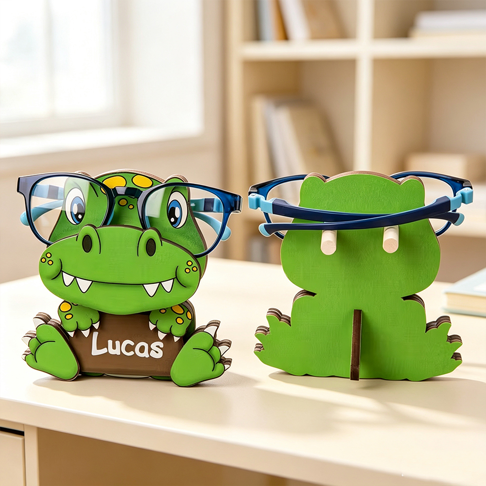 Personalized Cute Dinosaur Glasses Holder Stand with Name, Kids Eyeglasses Organizer Desk Decor Birthday Gift for Children