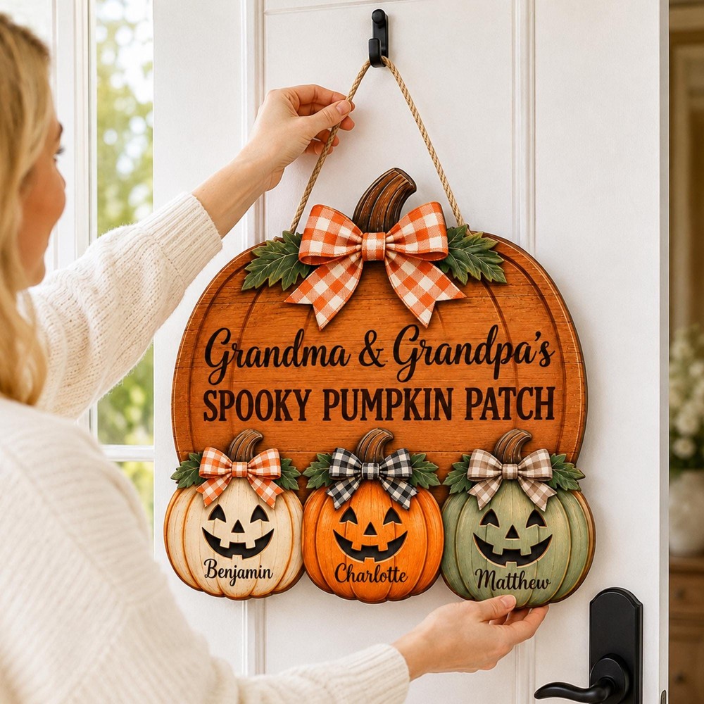 ]Personalized Grandma Grandpa's Pumpkin Patch Door Hanger, Fall Pumpkin Patch Sign Grandma Thanksgiving Decor, Fall Season Decor
