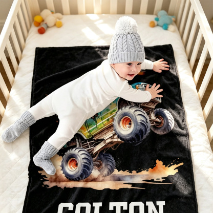 Personalized Dinosaur Adventure Off-Road Truck Soft Throw Blanket with Name,Christmas Birthday Gift for Boys and Dino Lovers