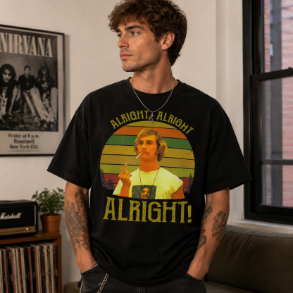 Alright Alright Alright Vintage Retro Movie Graphic Tee – Navy Washed Oversized T-Shirt