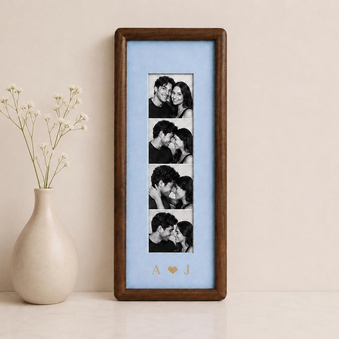 Couple Photo Strip Frame, Custom Photo Booth Picture Frame, Striped Fabric Gold Foil Print, Anniversary Gift for Couples, Wedding Keepsake