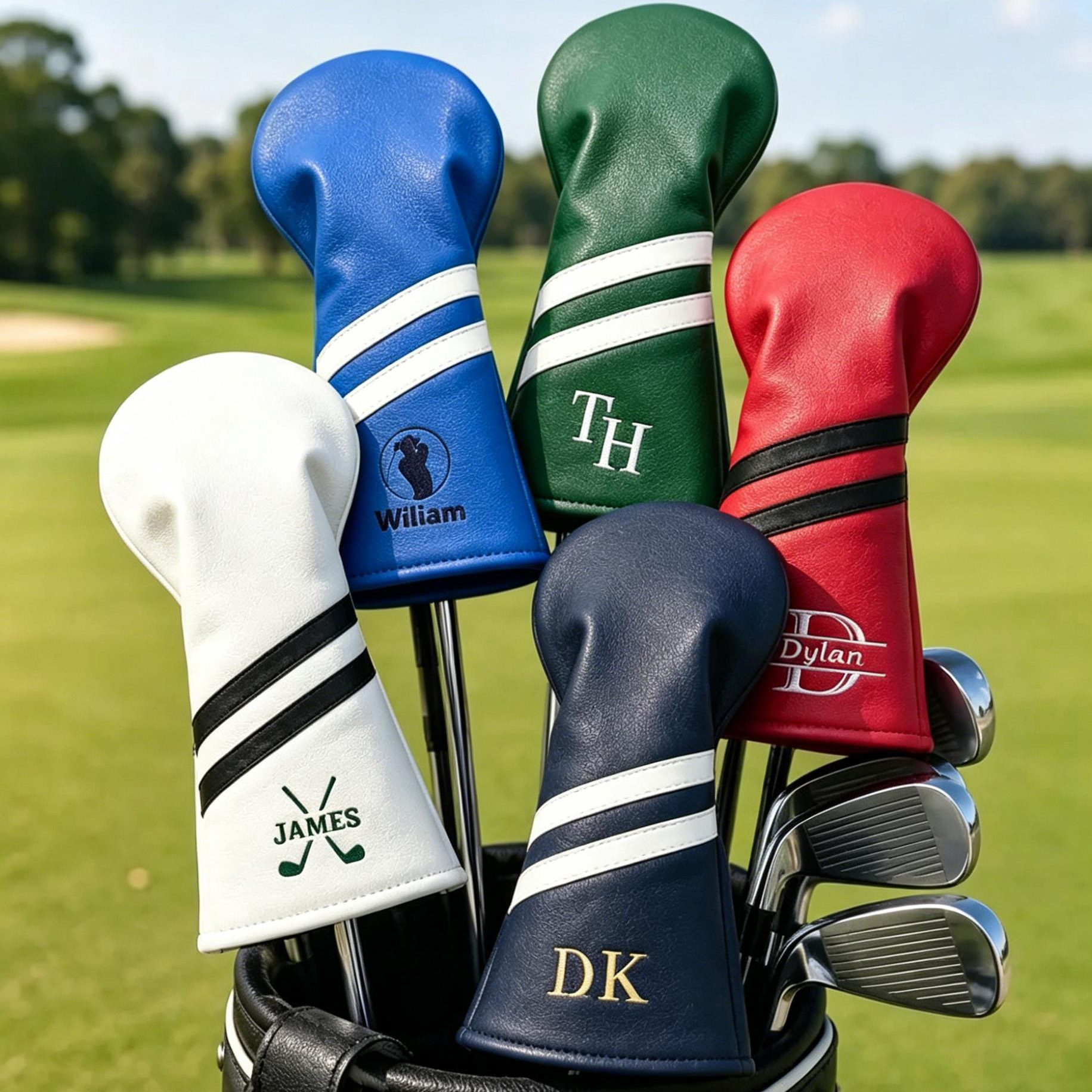 Personalized Golf Club Headcover, Custom Leather Driver Cover, Monogram Embroidered Golf Gift for Dad or Golf Lover, Golf Accessories