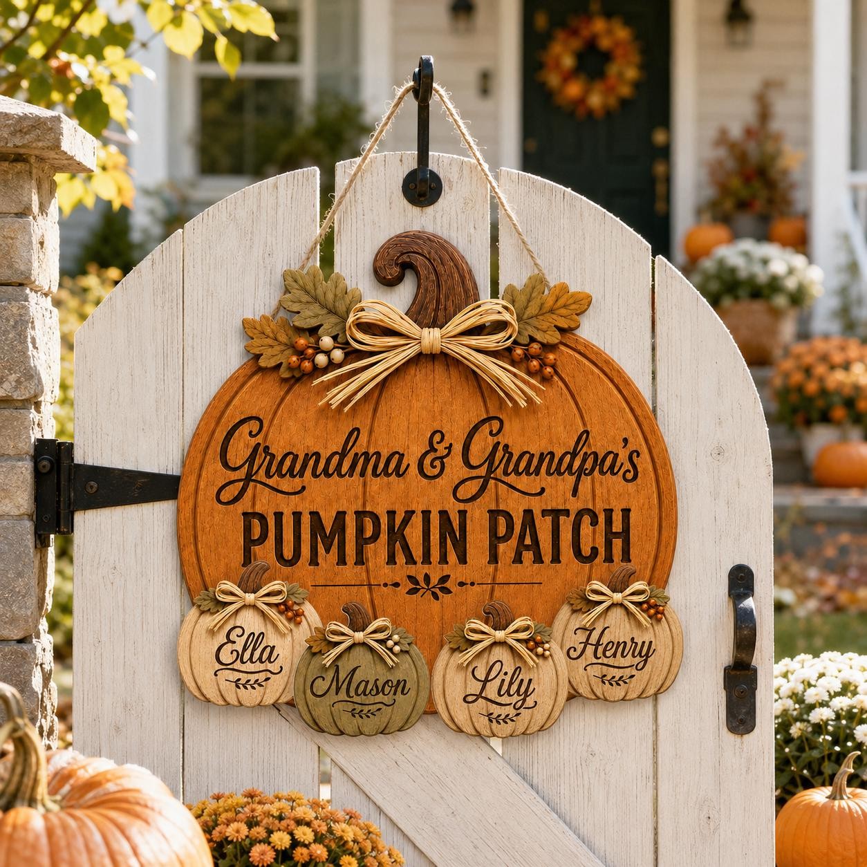 Personalized Grandma Grandpa's Pumpkin Patch Door Hanger, Fall Pumpkin Patch Sign Grandma Thanksgiving Decor, Fall Season Decor