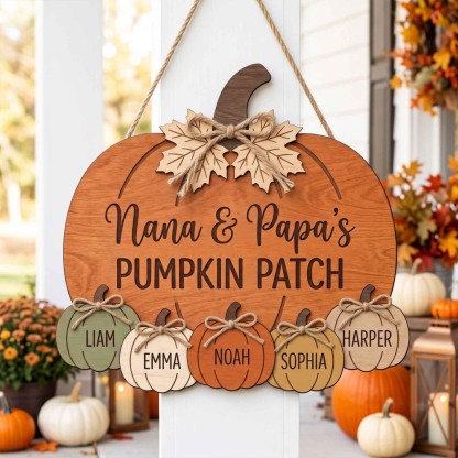 Personalized Grandma Grandpa's Pumpkin Patch Door Hanger, Fall Pumpkin Patch Sign Grandma Thanksgiving Decor, Fall Season Decor