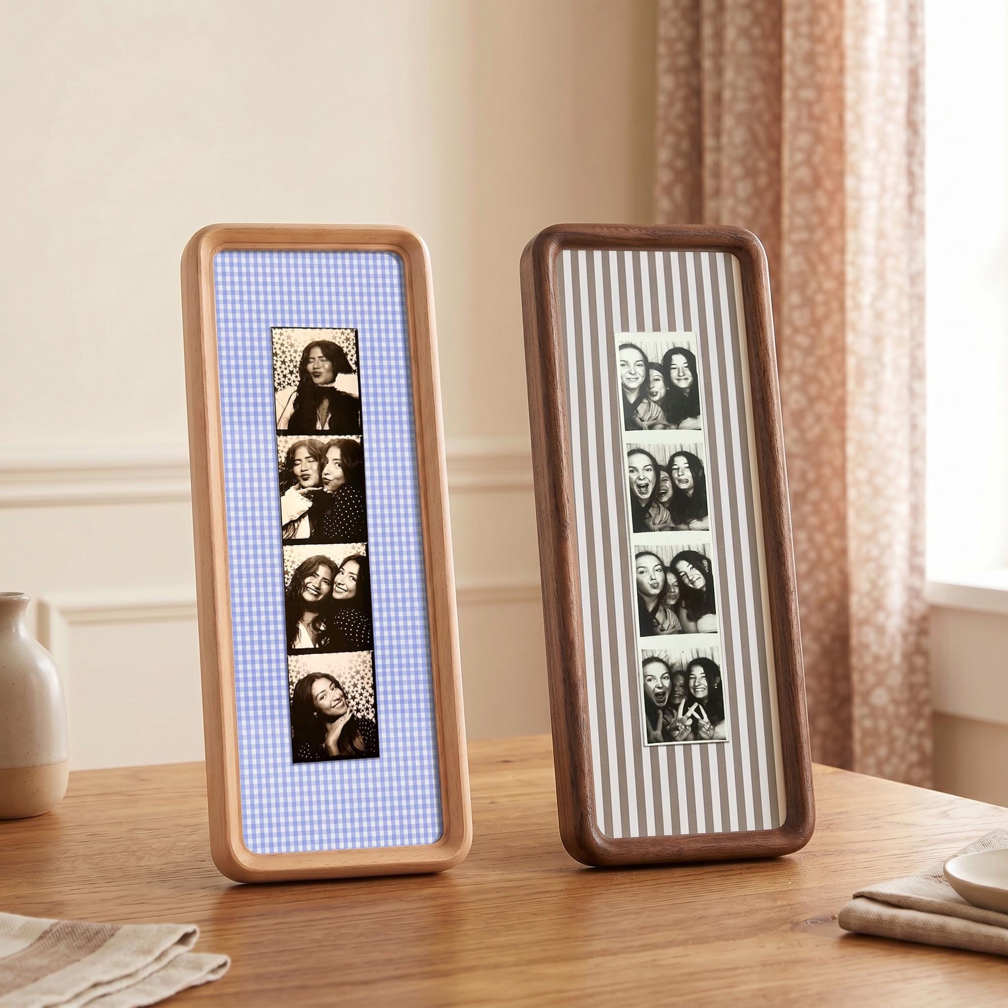 Couple Photo Strip Frame, Custom Photo Booth Picture Frame, Striped Fabric Gold Foil Print, Anniversary Gift for Couples, Wedding Keepsake