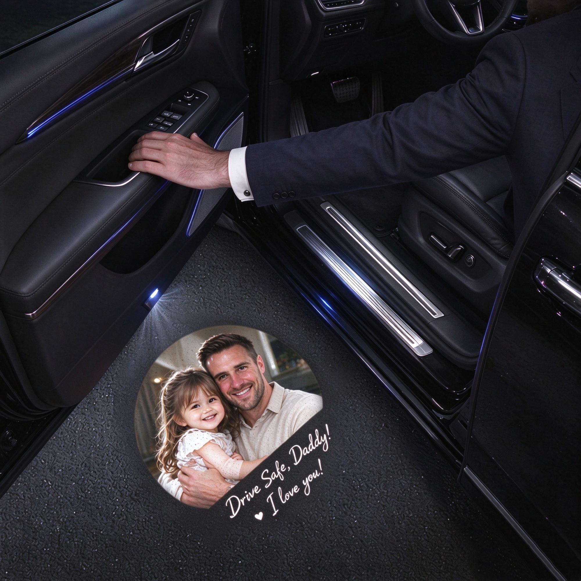 Personalized Photo Car Door Projector Lights,Drive Safe Dad, Set of 2 Welcome Lights, Anniversary gift,Car Accessory Gift for Dad, Husband
