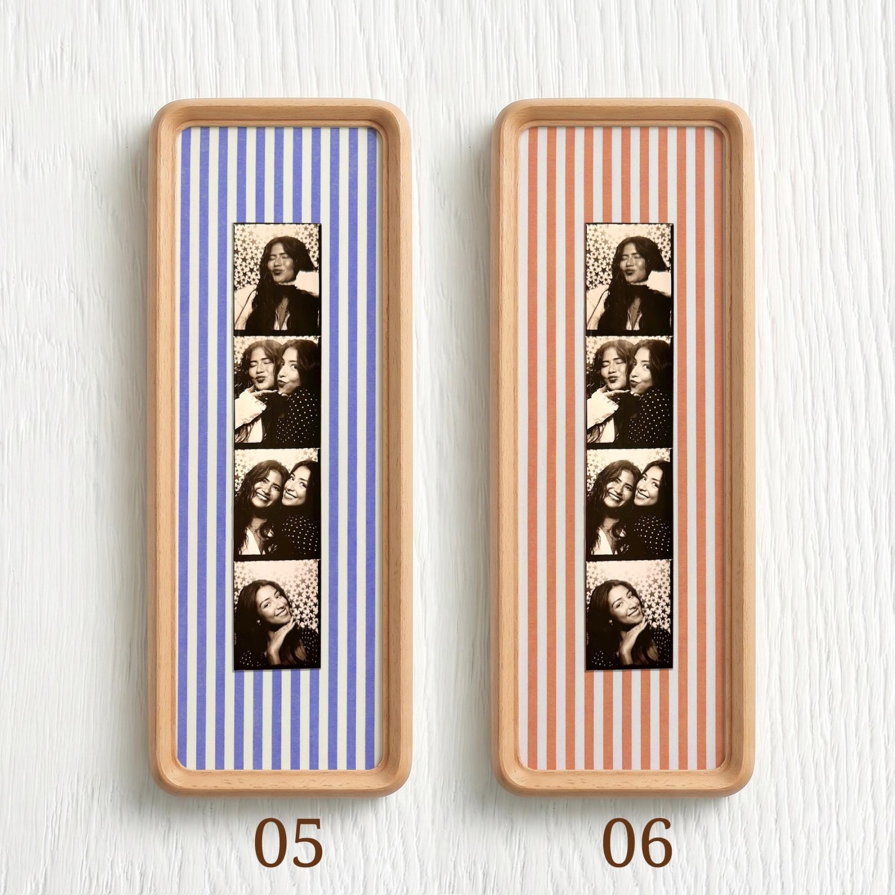 Couple Photo Strip Frame, Custom Photo Booth Picture Frame, Striped Fabric Gold Foil Print, Anniversary Gift for Couples, Wedding Keepsake