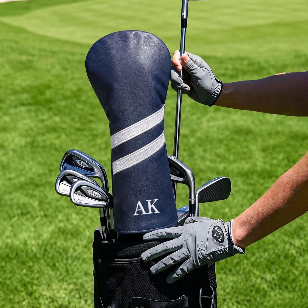 Personalized Golf Club Headcover, Custom Leather Driver Cover, Monogram Embroidered Golf Gift for Dad or Golf Lover, Golf Accessories