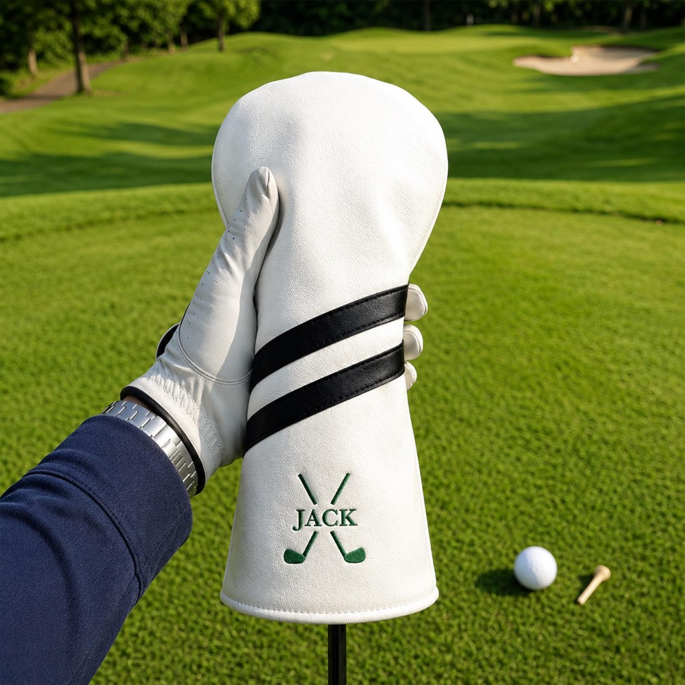 Personalized Golf Club Headcover, Custom Leather Driver Cover, Monogram Embroidered Golf Gift for Dad or Golf Lover, Golf Accessories