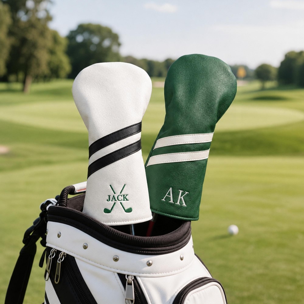 Personalized Golf Club Headcover, Custom Leather Driver Cover, Monogram Embroidered Golf Gift for Dad or Golf Lover, Golf Accessories