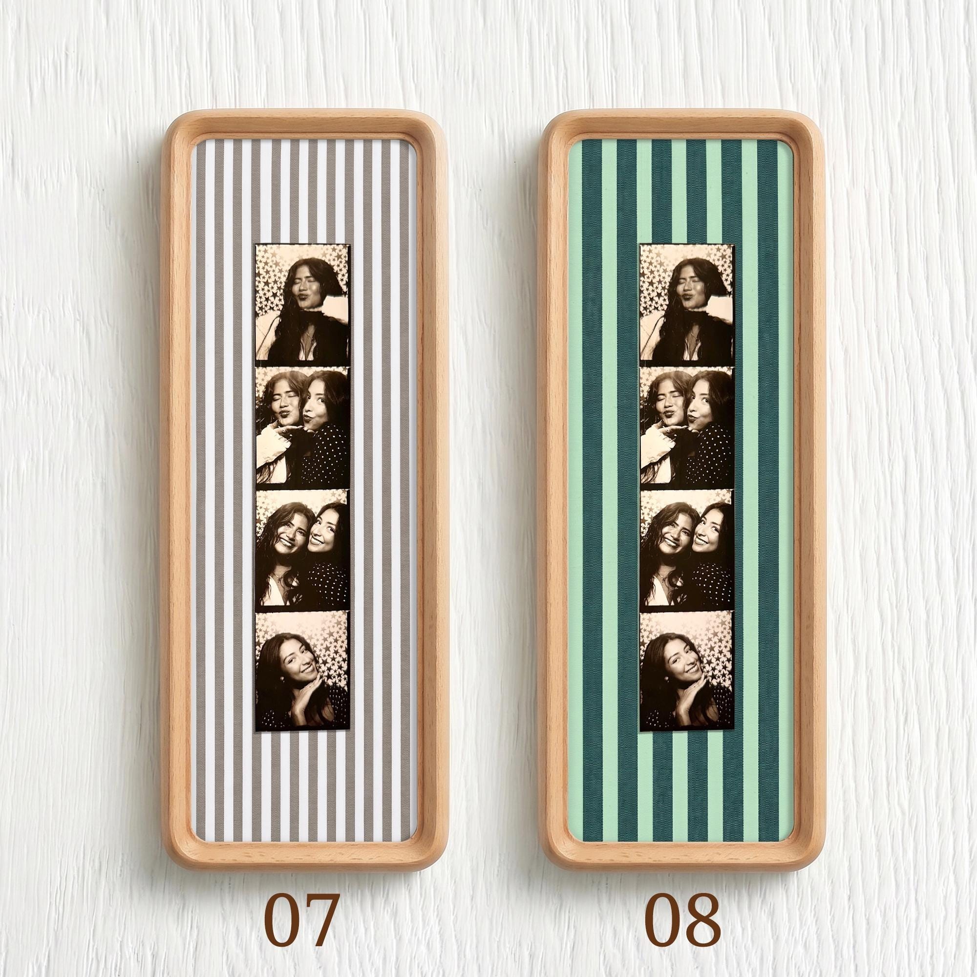Couple Photo Strip Frame, Custom Photo Booth Picture Frame, Striped Fabric Gold Foil Print, Anniversary Gift for Couples, Wedding Keepsake