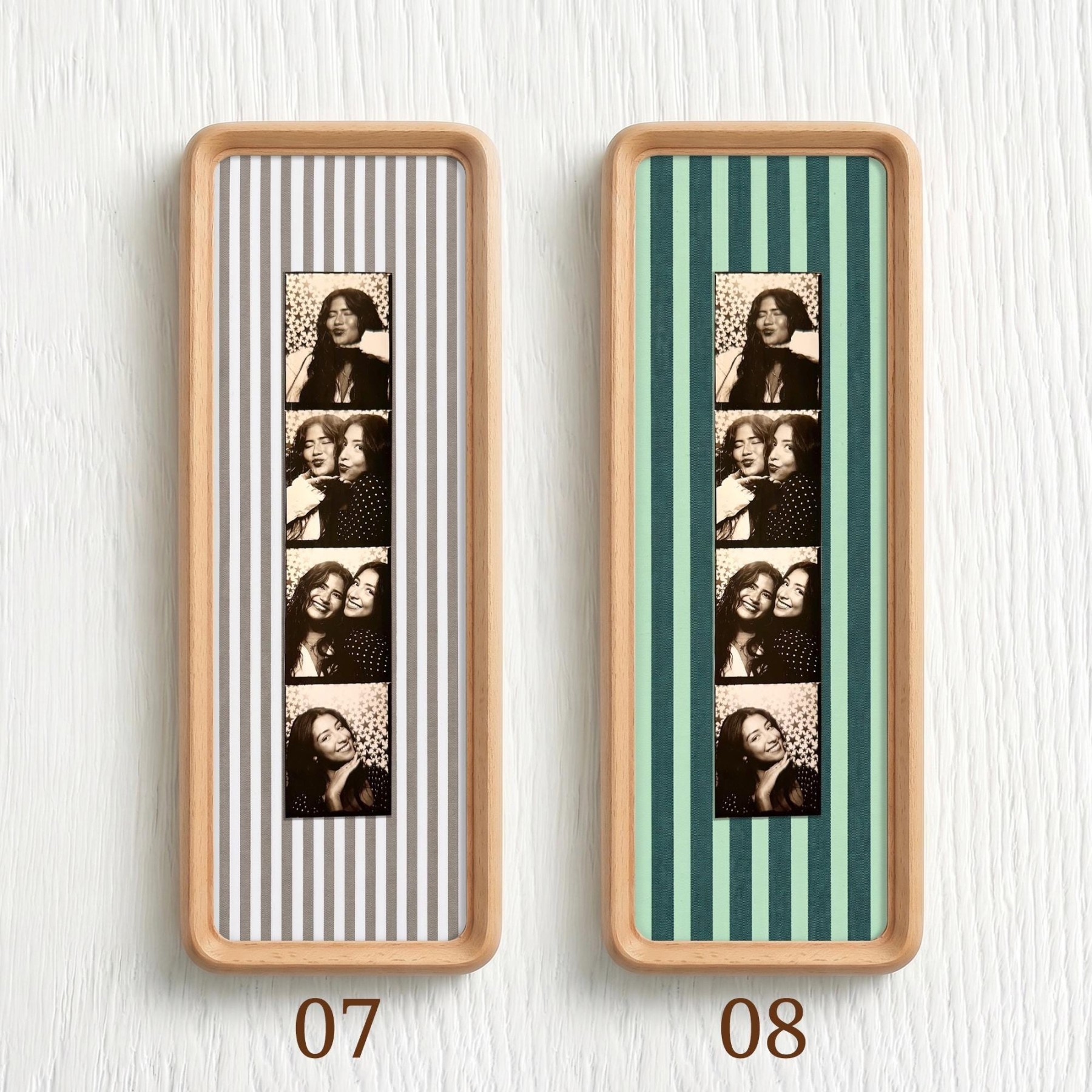 Couple Photo Strip Frame, Custom Photo Booth Picture Frame, Striped Fabric Gold Foil Print, Anniversary Gift for Couples, Wedding Keepsake