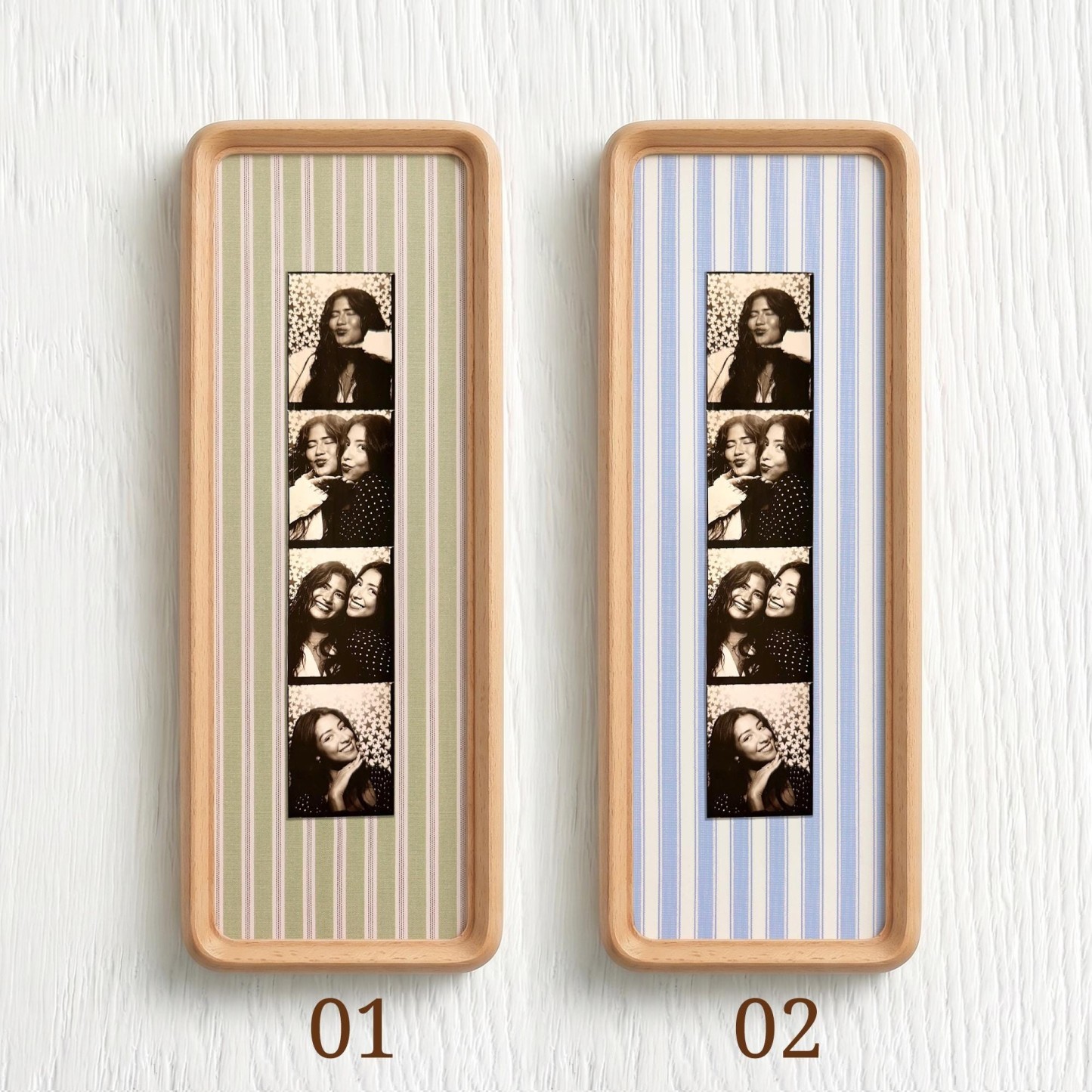Couple Photo Strip Frame, Custom Photo Booth Picture Frame, Striped Fabric Gold Foil Print, Anniversary Gift for Couples, Wedding Keepsake