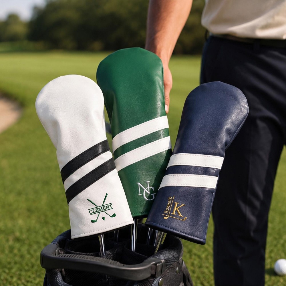 Personalized Golf Club Headcover, Custom Leather Driver Cover, Monogram Embroidered Golf Gift for Dad or Golf Lover, Golf Accessories