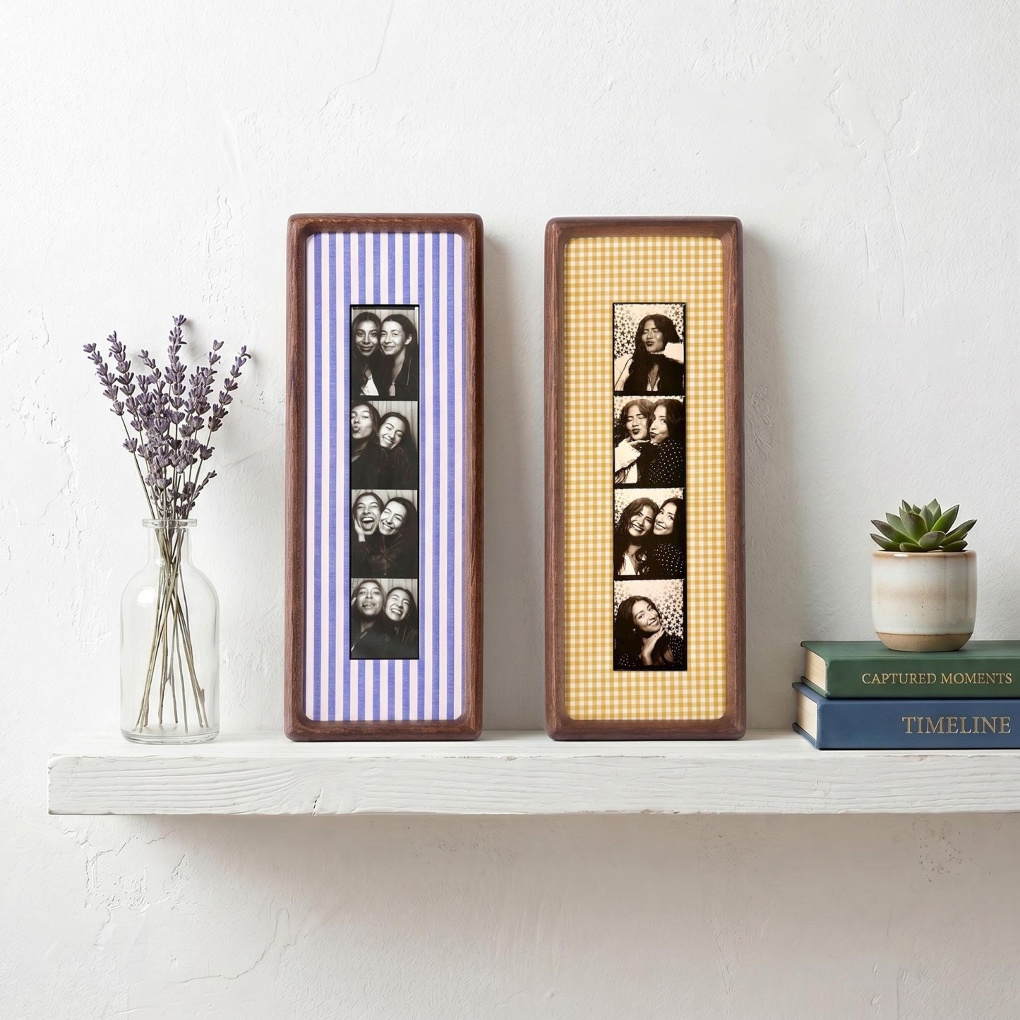 Couple Photo Strip Frame, Custom Photo Booth Picture Frame, Striped Fabric Gold Foil Print, Anniversary Gift for Couples, Wedding Keepsake