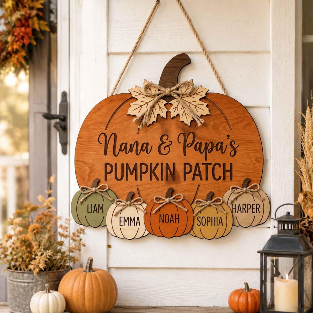 Personalized Grandma Grandpa's Pumpkin Patch Door Hanger, Fall Pumpkin Patch Sign Grandma Thanksgiving Decor, Fall Season Decor