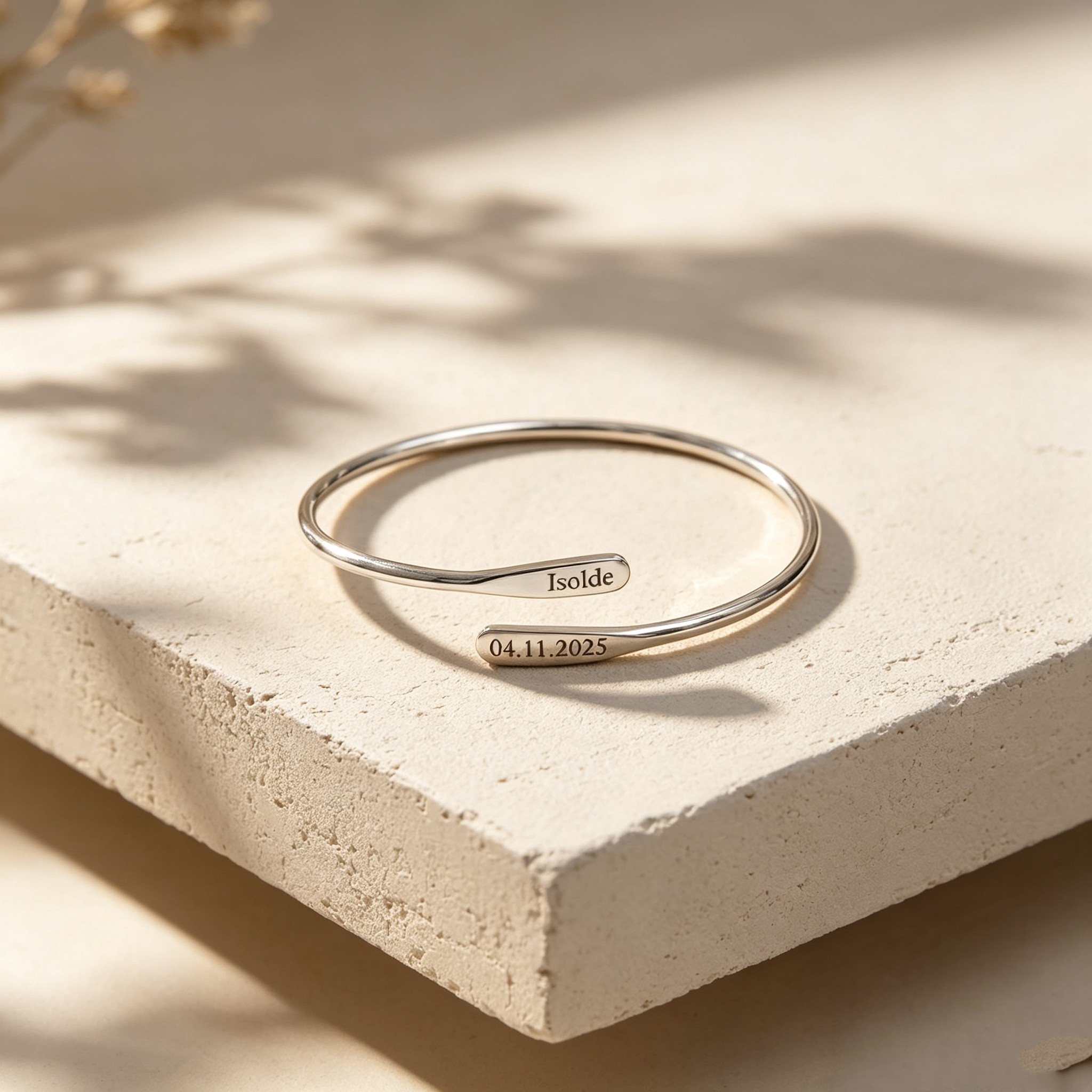 Personalized Engraved Name Bar Bracelet – Custom Date Bangle Bracelet Gift for Her