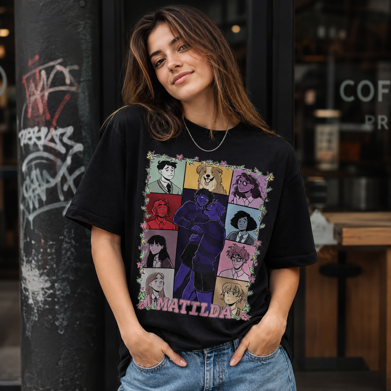 Whimsical School Story Character Collage Graphic Tee