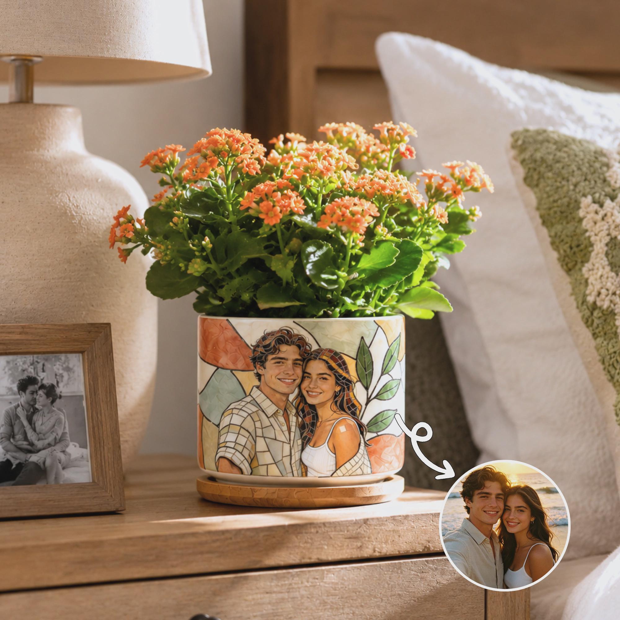 Personalized Family Photo Planter Custom Ceramic Succulent Pot for Mom or Grandma Family Photo Gift for Christmas